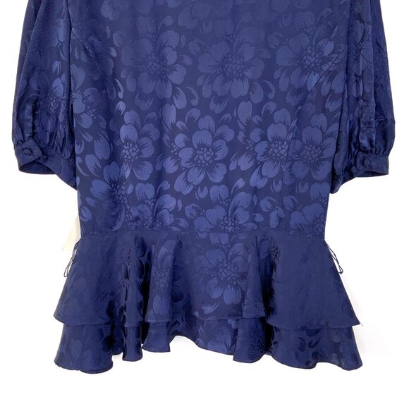 New Vintage Argenti Silk Floral Jacquard  Navy/Purple Peplum Blouse Size 8 - Picture 8 of 16